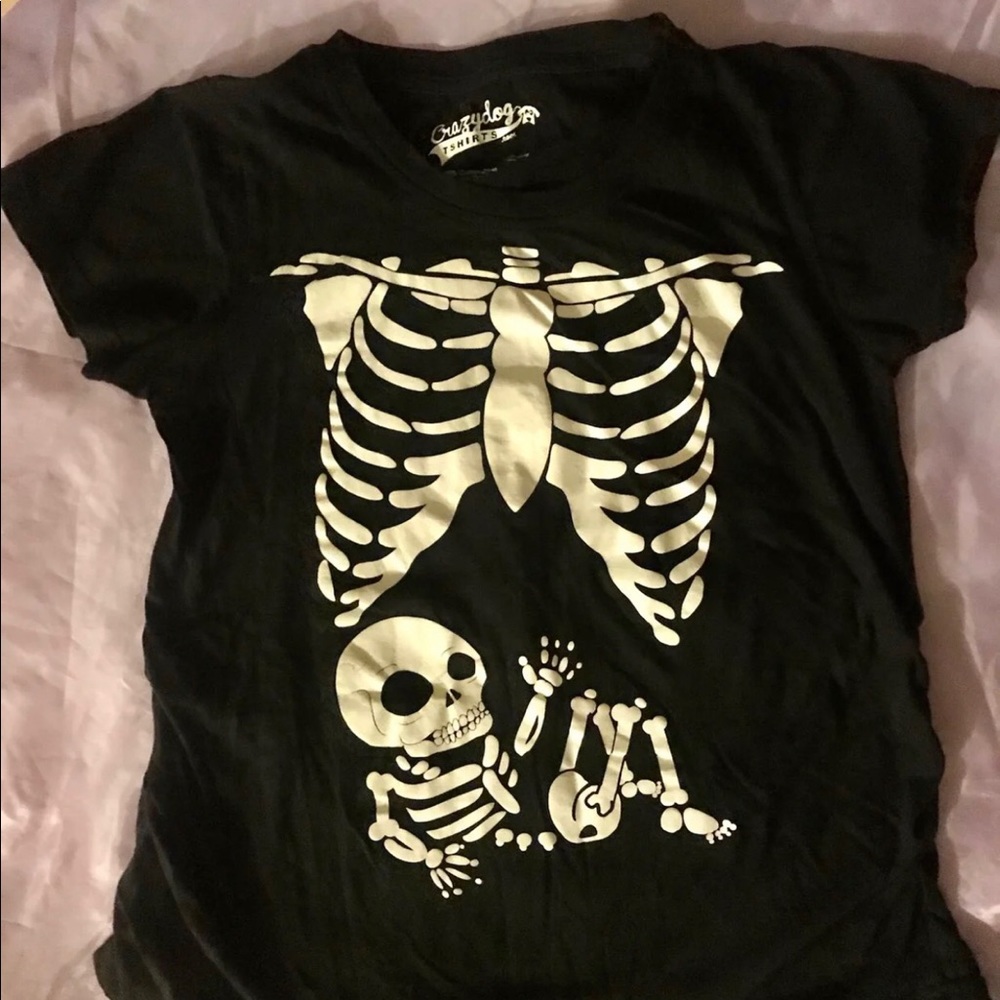 Crazy dog funny skeleton graphic maternity shirt